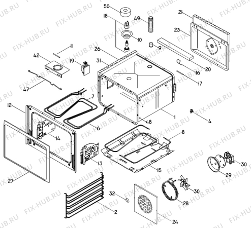 Взрыв-схема плиты (духовки) Voss ELK210-1 - Схема узла H10 Main Oven Cavity (large)